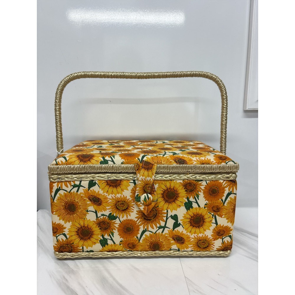 Singer Large Sew 'n Stow Sunflower Print Sewing Basket Box NWT 11" x 6.5" x 8" - Picture 1 of 15